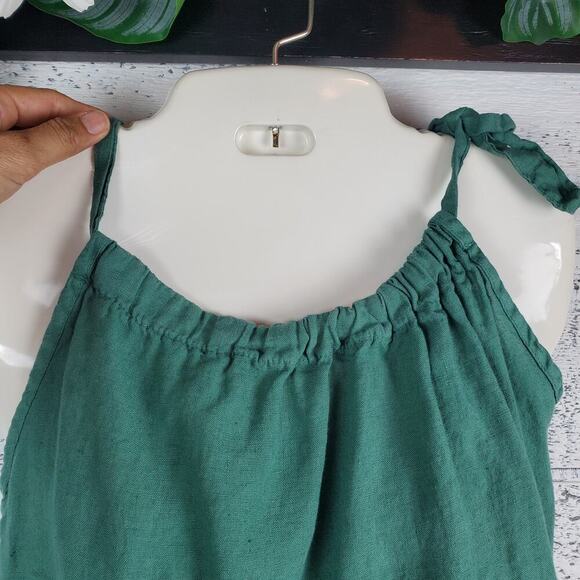 Bellambia Sleeveless Green Linen Top Size S Minimalist Coastal Resort Chic - Picture 2 of 5